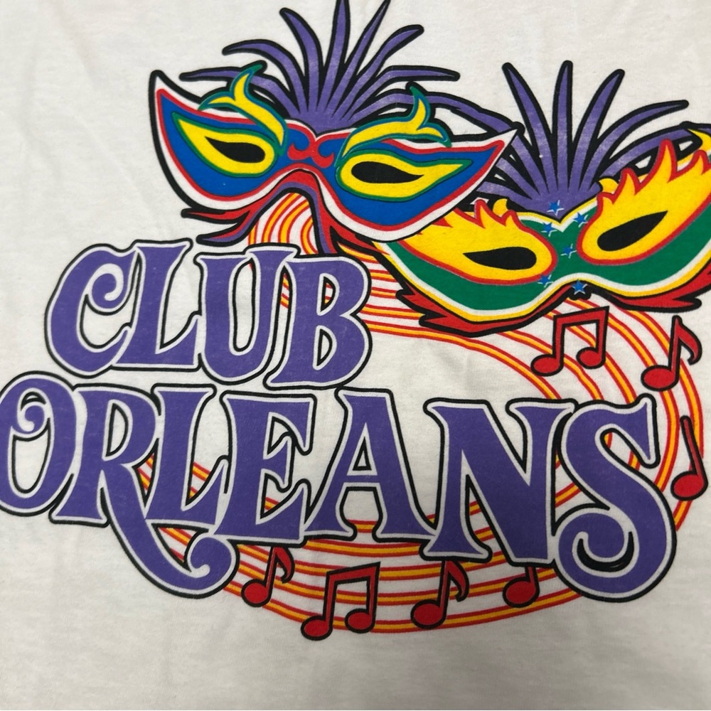 VTG Y2K New Orleans Mardi Gras T-Shirt Size XXL Colorful Mask Graphic Jazz Theme
